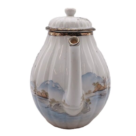 Vintage Japanese Lake Floral Birds Porcelain Lidded Teapot Tea Hand Painted - Picture 8 of 13